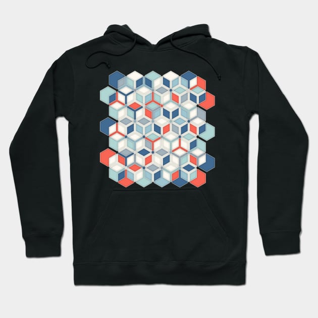 Soft Red, White & Blue Hexagon Pattern Play Hoodie by micklyn